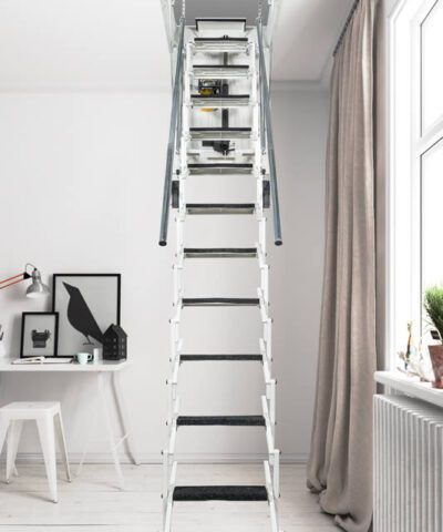 Photo of a Fantozzi electric concertina attic ladder in white