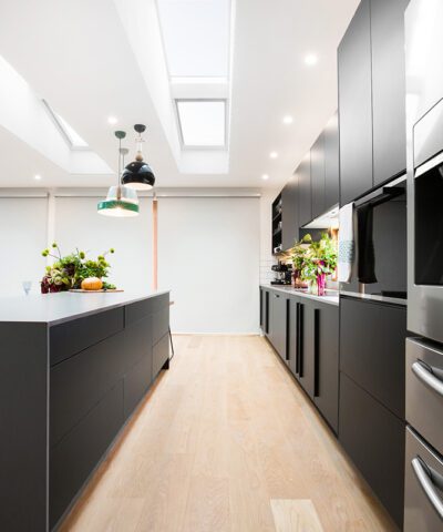 Photo of modern kitchen with skylights